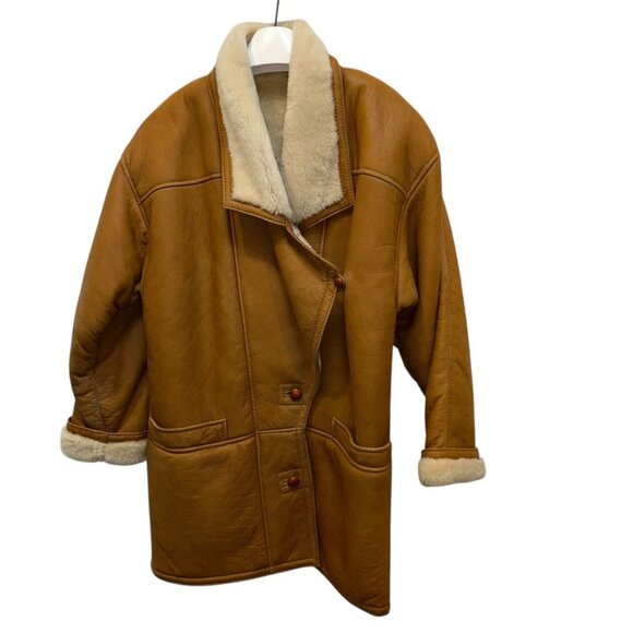 andrew marc oversized vintage penny lane shearling coat caramel vanilla M - Picture 1 of 7